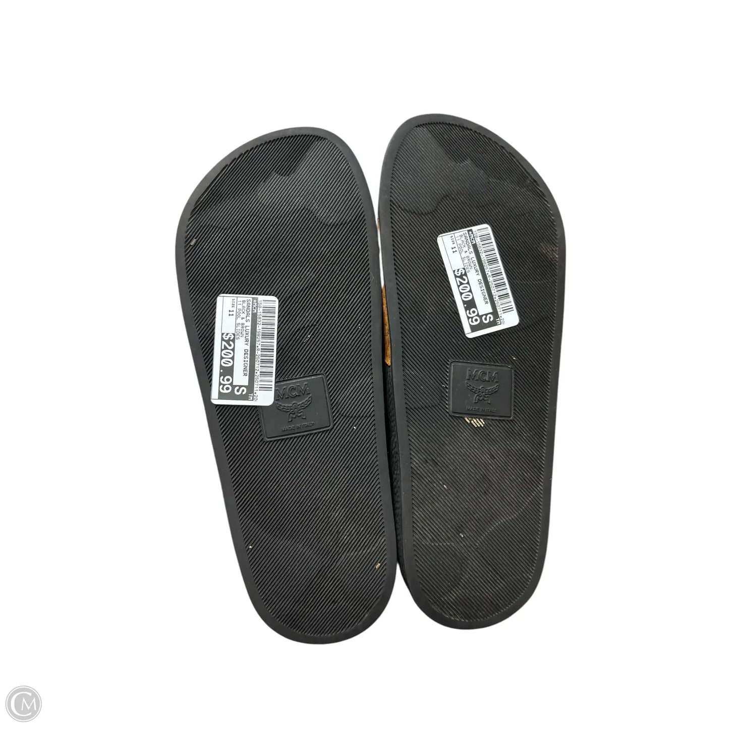 Sandals Luxury Designer By Mcm In Black & Brown, Size: 11