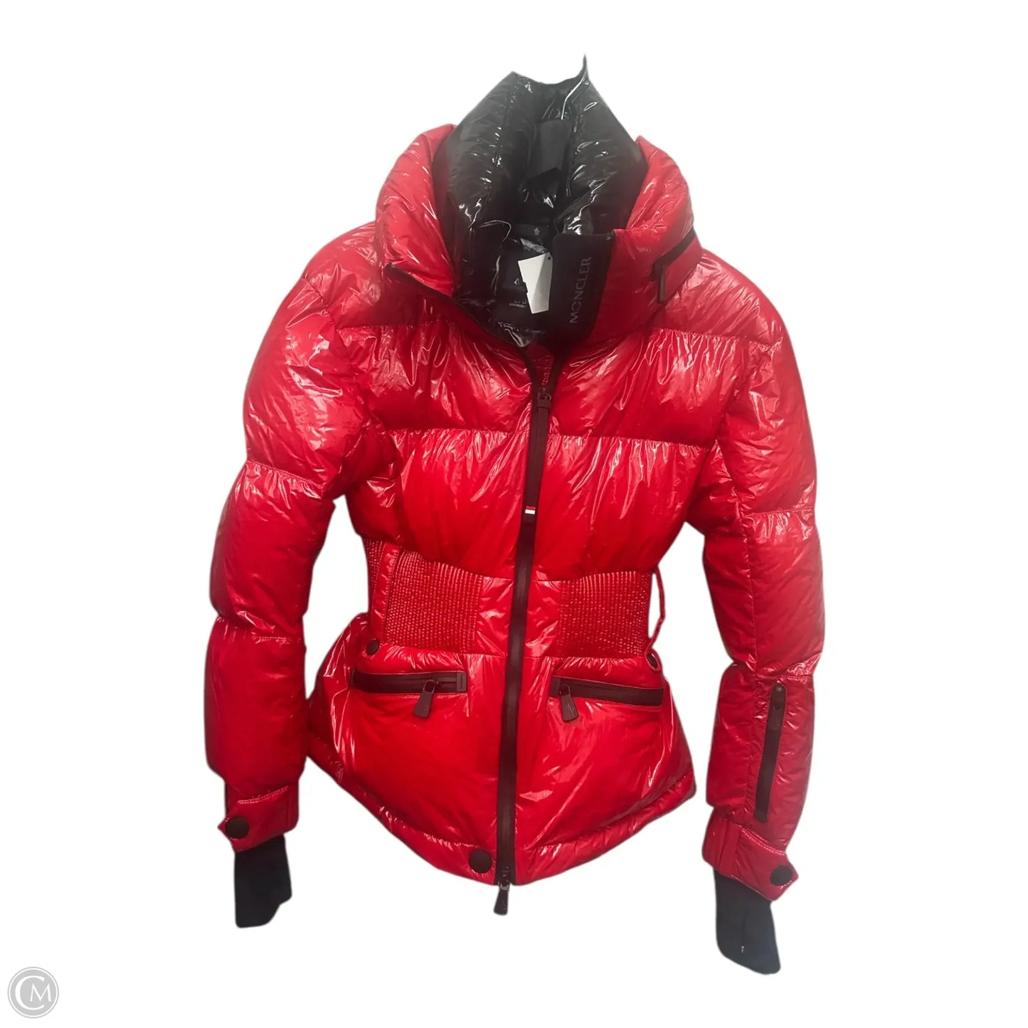 Coat Luxury Designer By Moncler In Red, Size: Xs