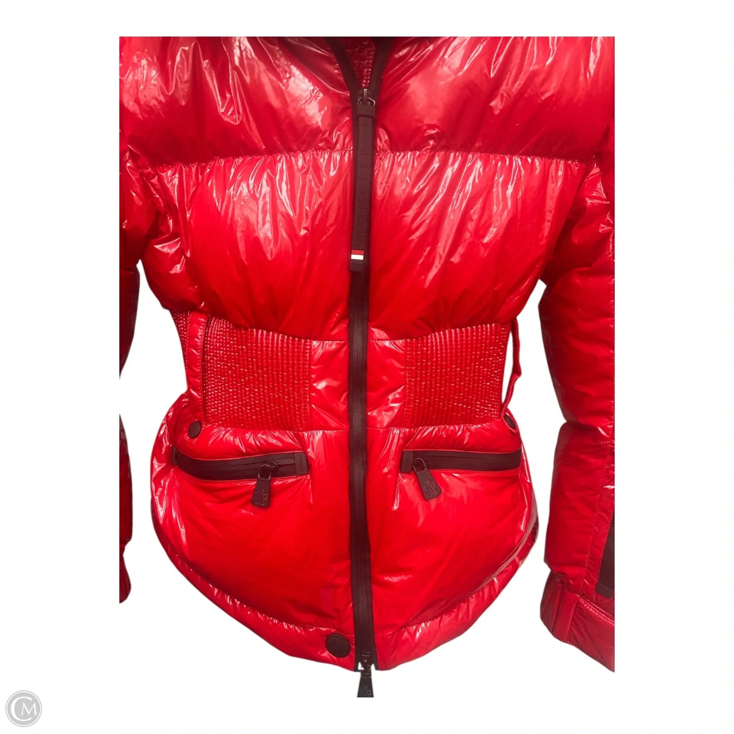 Coat Luxury Designer By Moncler In Red, Size: Xs