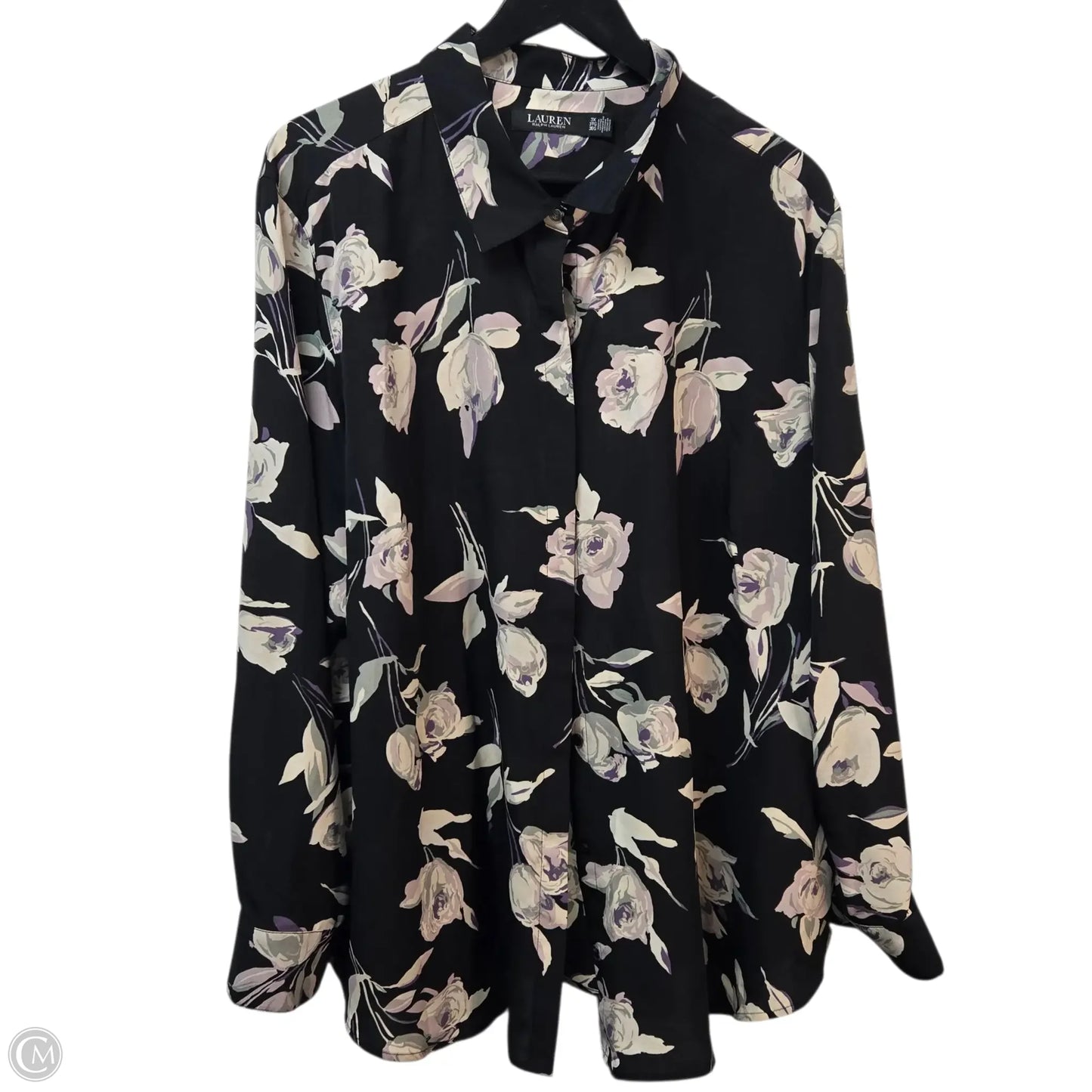 Top Long Sleeve Basic By Ralph Lauren Black Label In Floral Print, Size: 3x