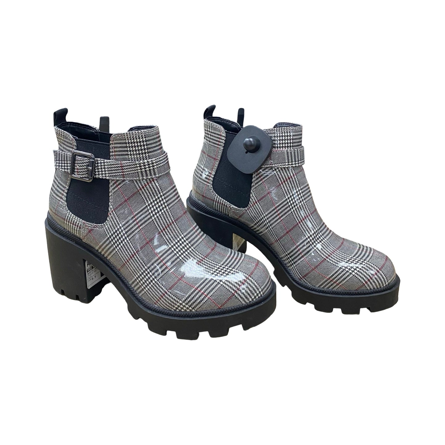 Boots Ankle Heels By Mix No 6 In Plaid Pattern, Size:6.5