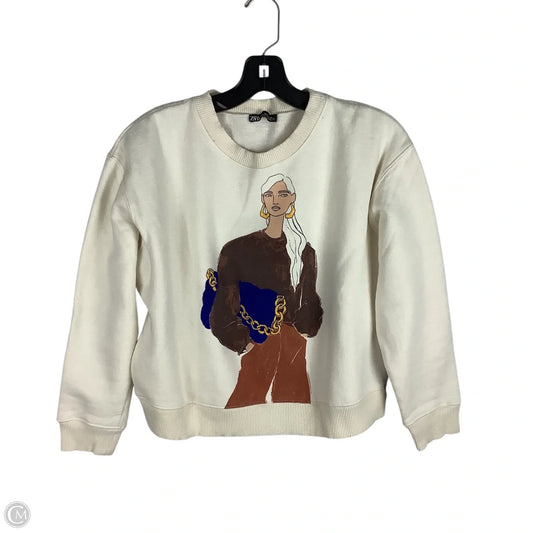Sweatshirt Crewneck By Zara In Cream, Size: S