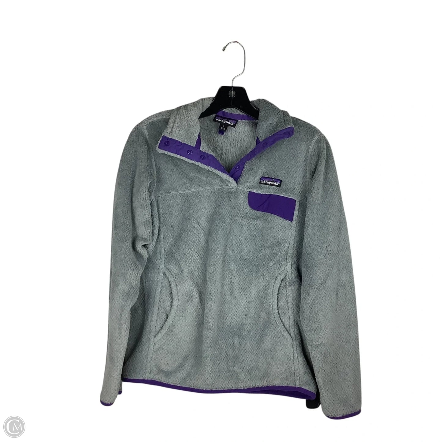 Jacket Fleece By Patagonia In Grey & Purple, Size: S