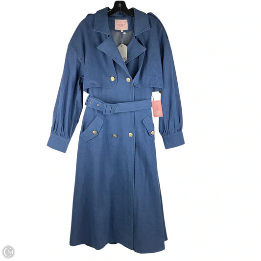 Coat Trench Coat By Cmc In Blue, Size: L