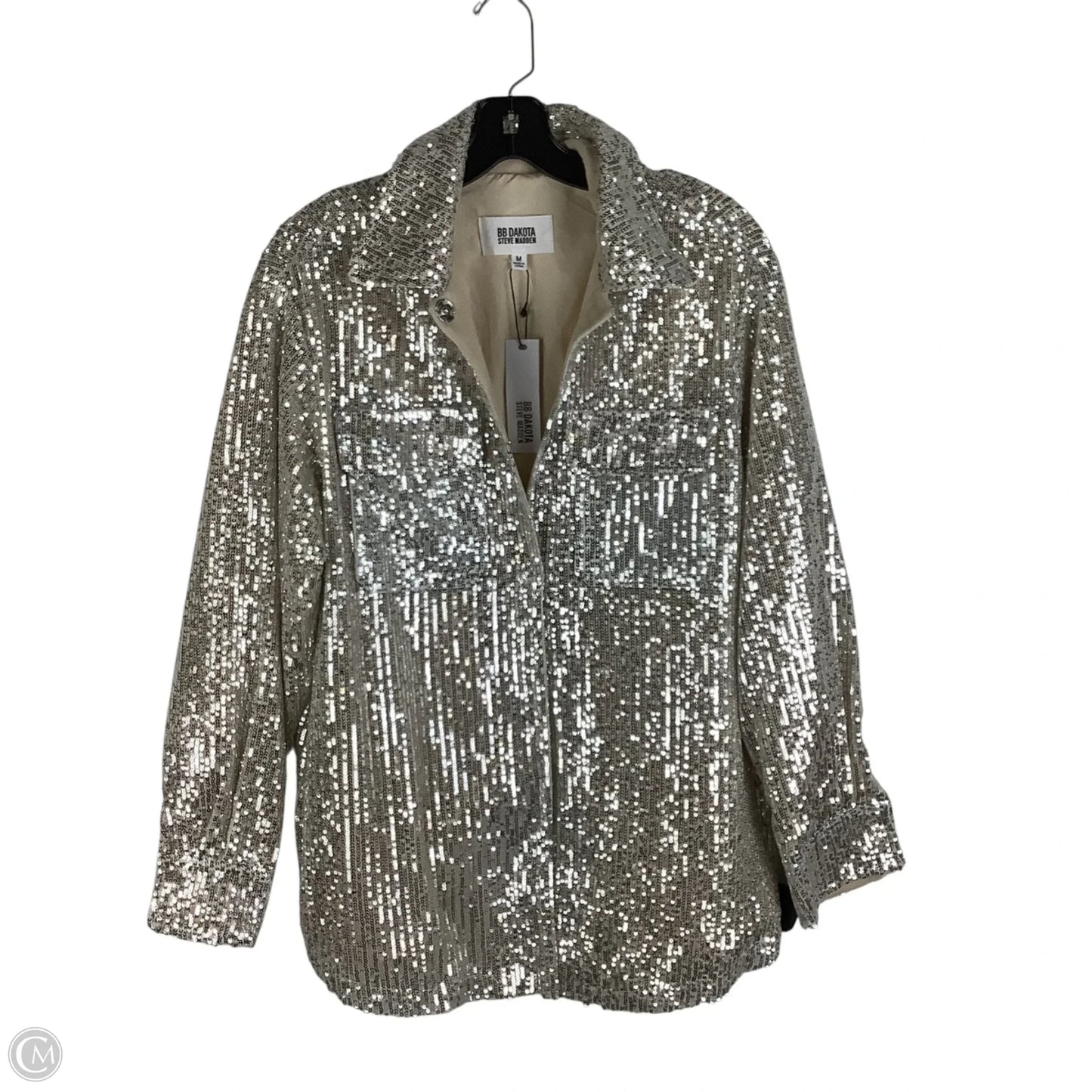 Jacket Shirt By Bb Dakota In Silver, Size: M