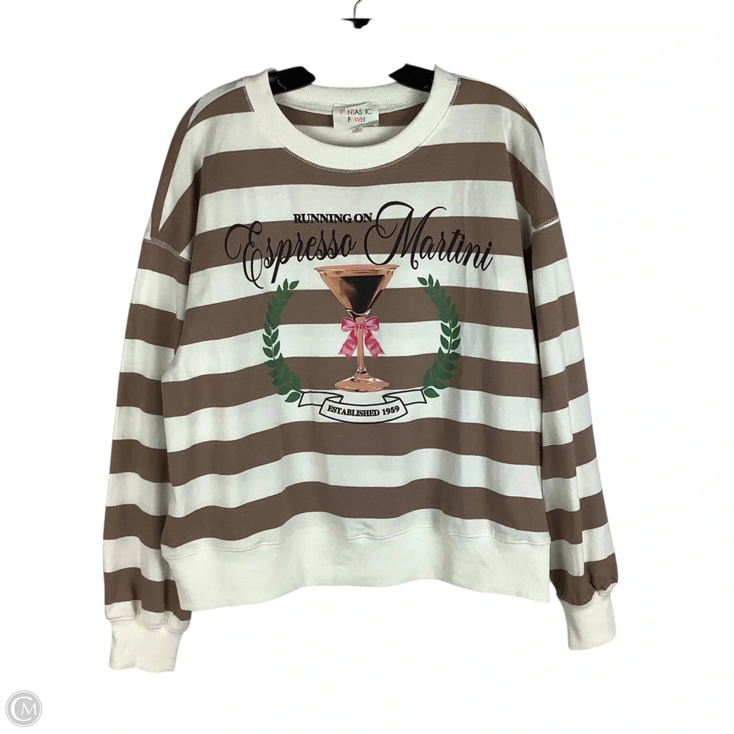 Sweatshirt Crewneck By Fantastic Fawn In Brown & Cream, Size: M