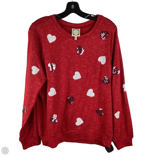 Top Long Sleeve Basic By Tru Self In Red, Size: L