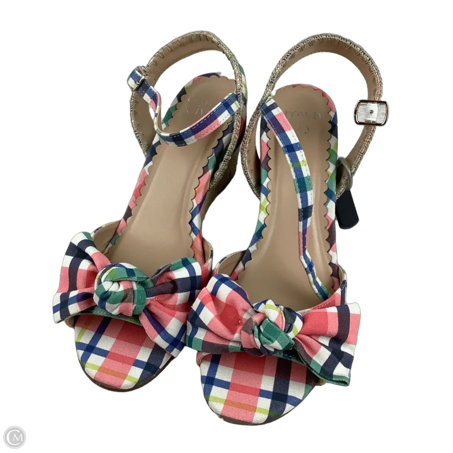 Sandals Heels Wedge By Crown And Ivy In Plaid Pattern, Size: 6.5