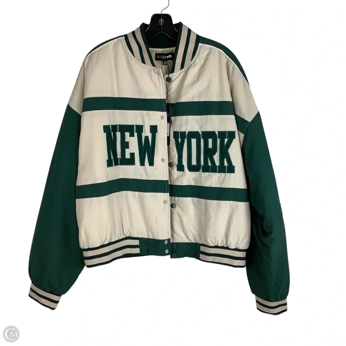 Jacket Puffer & Quilted By Fashion Nova In Cream & Green, Size: L