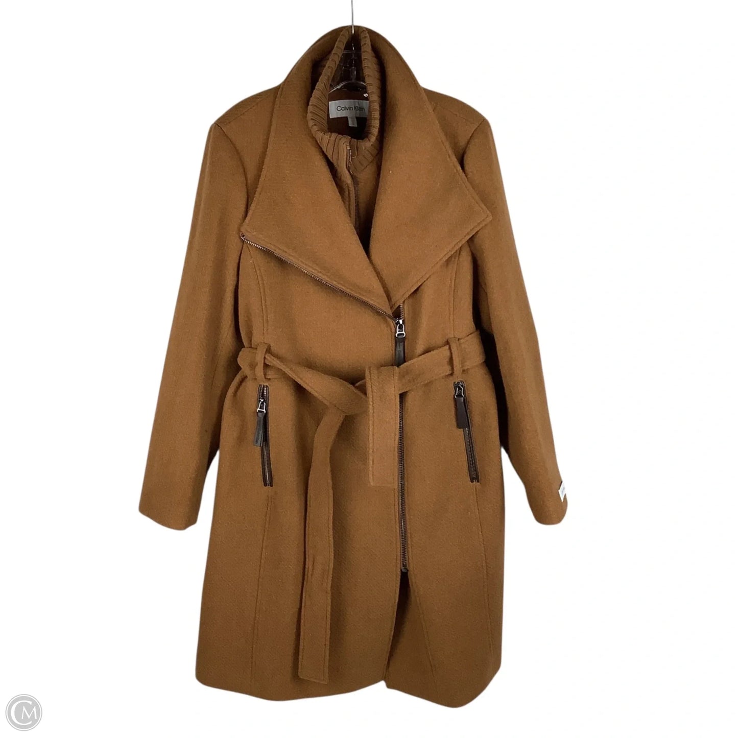 Coat Wool By Calvin Klein In Brown, Size: L