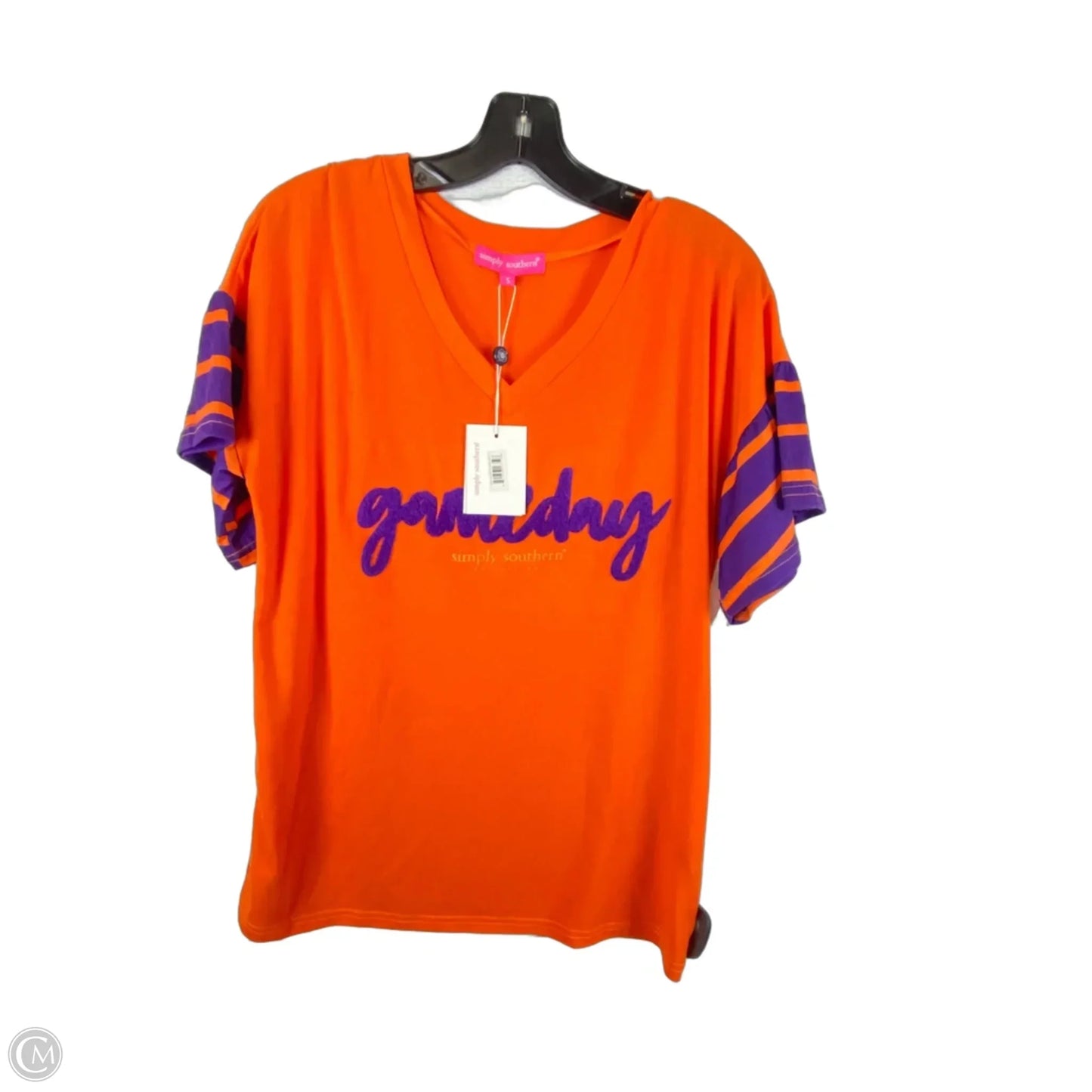 Top Short Sleeve By Simply Southern In Orange & Purple, Size: S