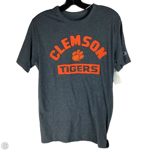 Top Short Sleeve By Champion In Grey & Orange, Size: M