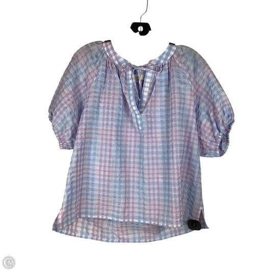 Top Short Sleeve By Loft In Checkered Pattern, Size: Lp