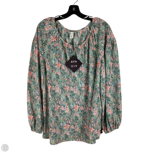 Top Long Sleeve By Ava & Viv In Floral Print, Size: 1x