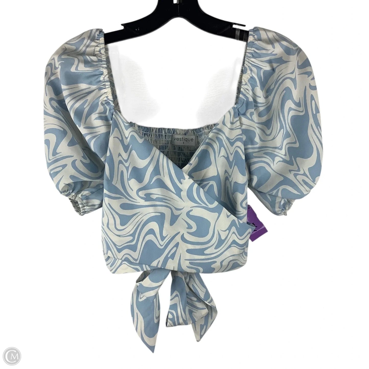 Top Short Sleeve By Vestique In Blue & Cream, Size: S