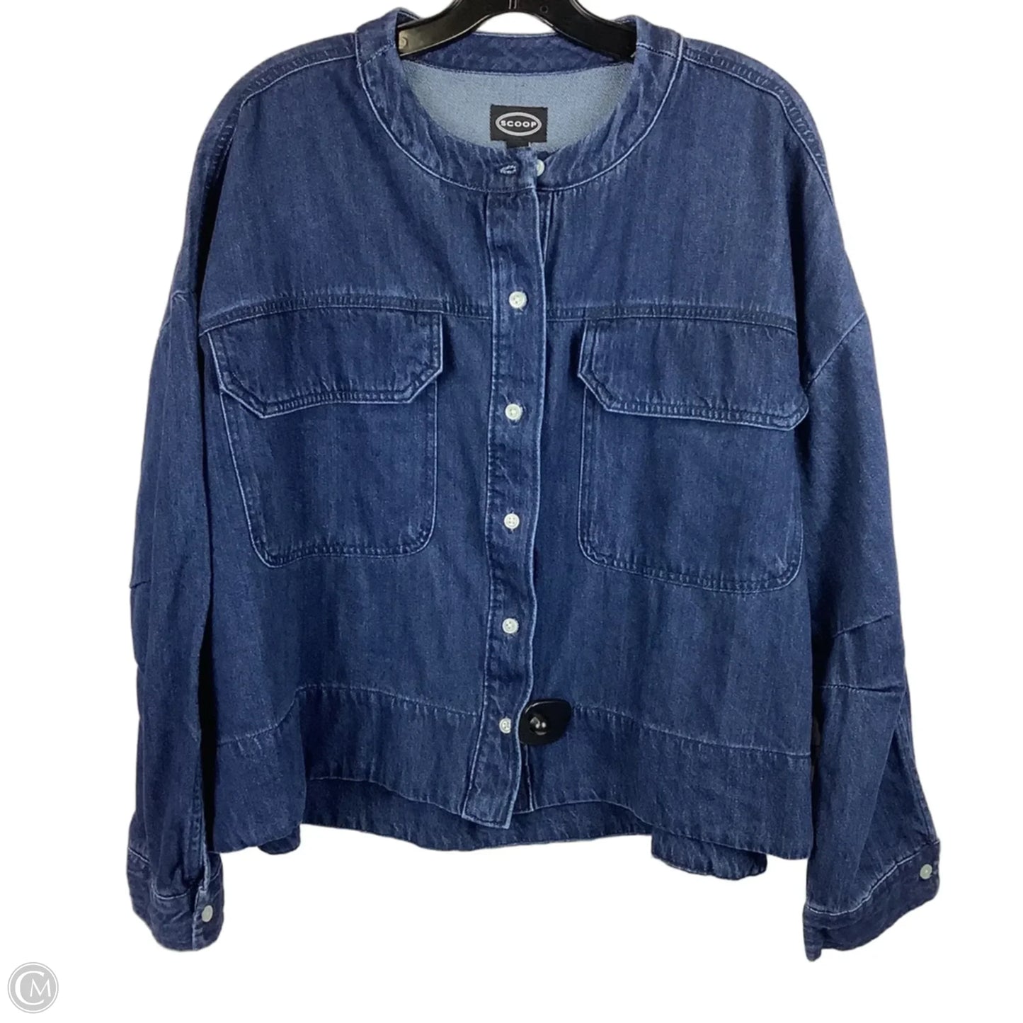 Jacket Shirt By Scoop In Blue Denim, Size: L