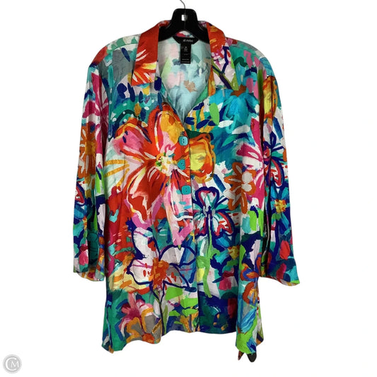 Top 3/4 Sleeve By Ali Miles In Multi-colored, Size: 2x