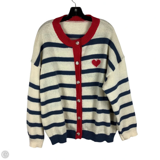 Sweater Cardigan By Shein In Cream & Red, Size: 3x