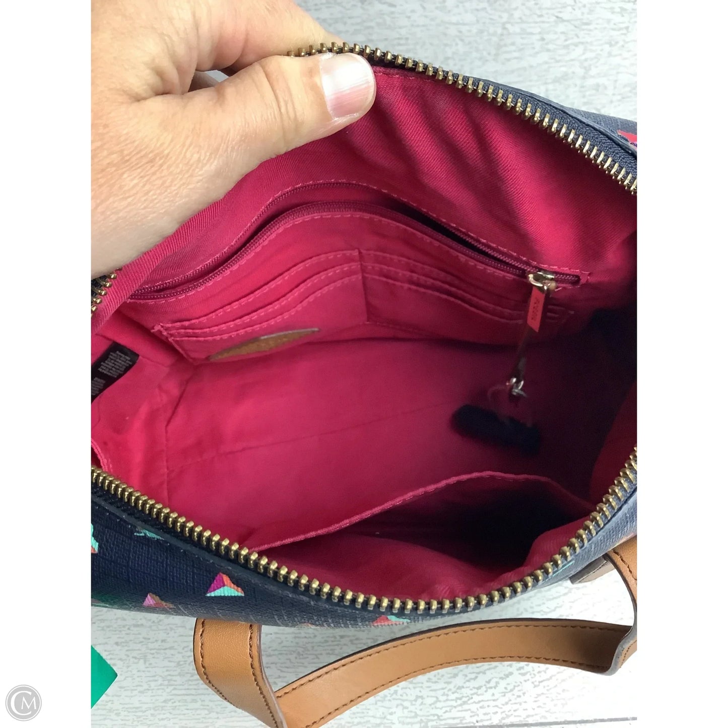 Handbag Leather By Fossil, Size: Medium