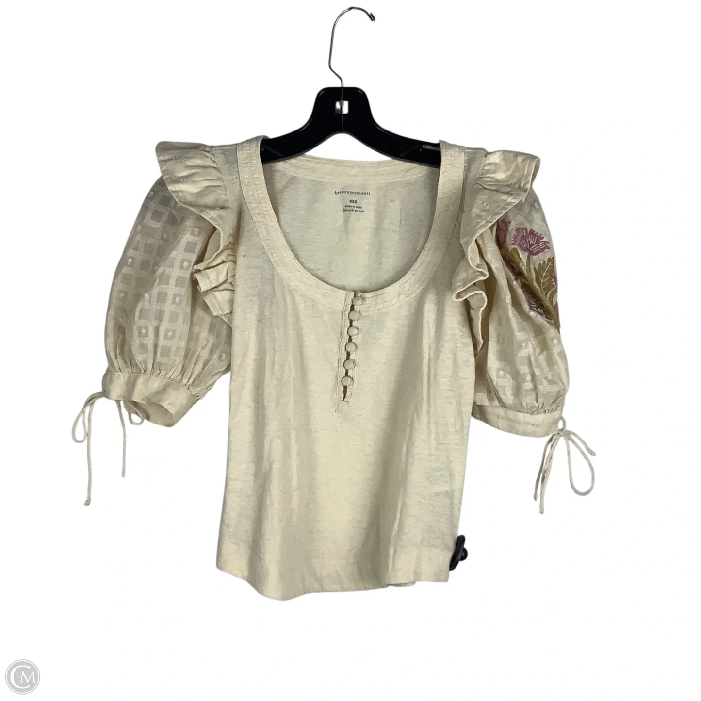 Top Short Sleeve By Anthropologie In Cream, Size: Xxs