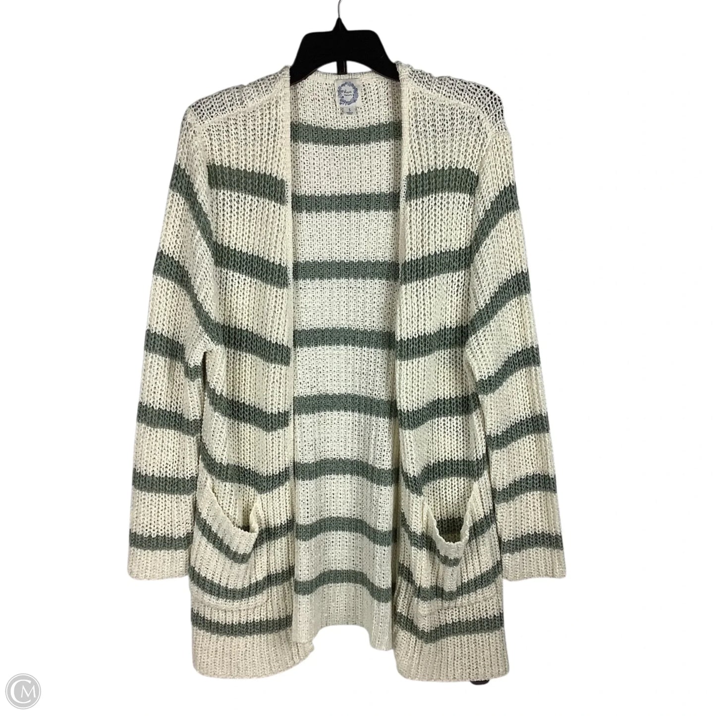 Sweater Cardigan By Blue Rain In Blue & Cream, Size: S