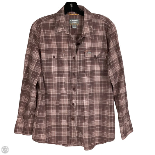 Top Long Sleeve By Ariat In Plaid Pattern, Size: M
