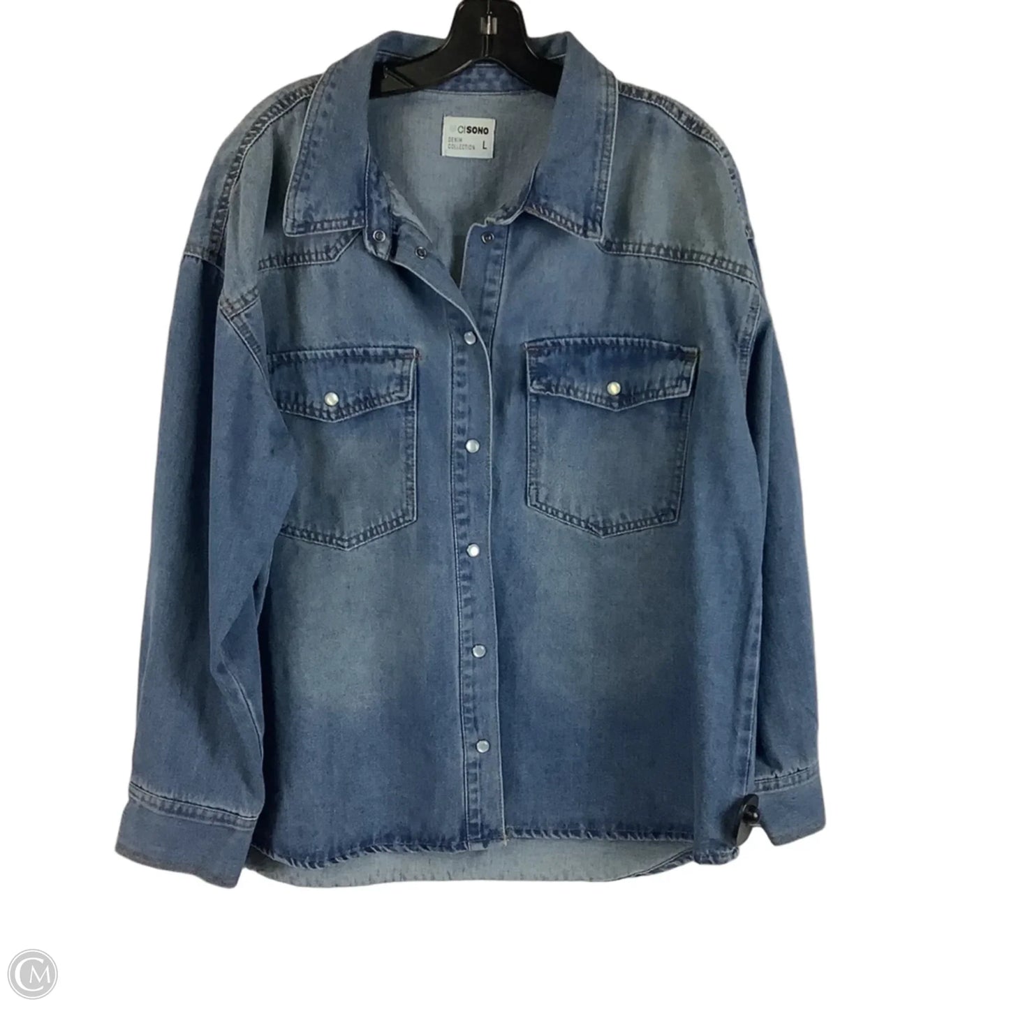 Jacket Shirt By Ci Sono In Blue Denim, Size: L