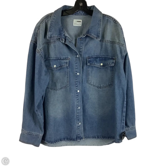 Jacket Shirt By Ci Sono In Blue Denim, Size: L