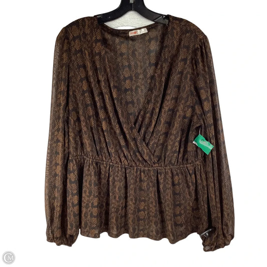 Top Long Sleeve By Intempo In Brown, Size: 1x
