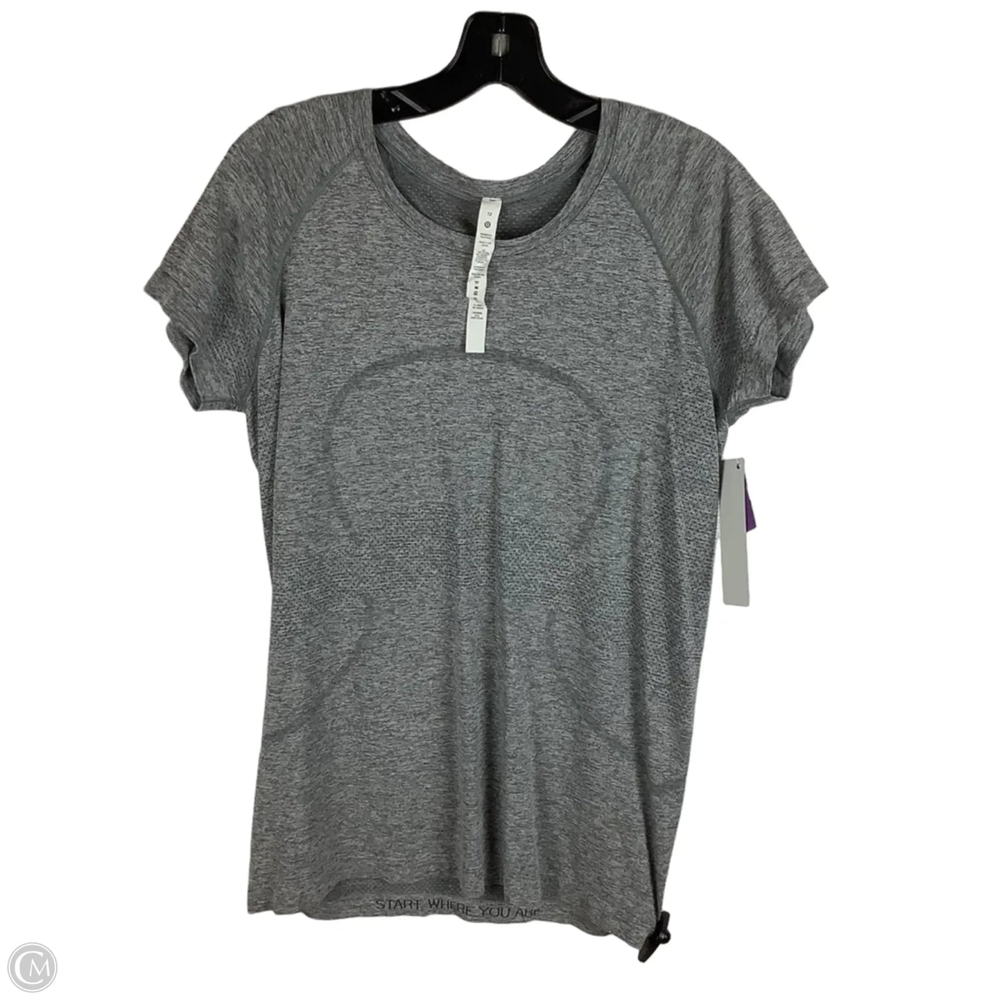 Athletic Top Short Sleeve By Lululemon In Grey, Size: 12