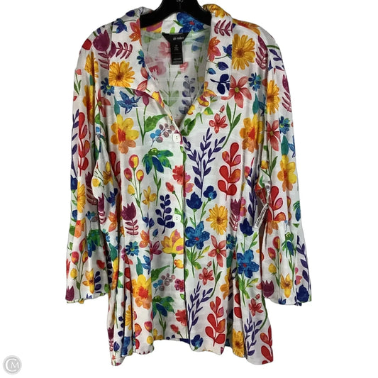 Top 3/4 Sleeve By Ali Miles In Floral Print, Size: 2x