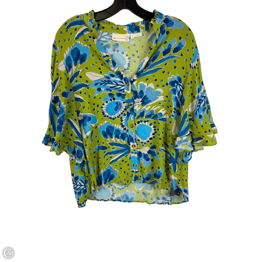 Top Short Sleeve By Anthropologie In Blue & Green, Size: M