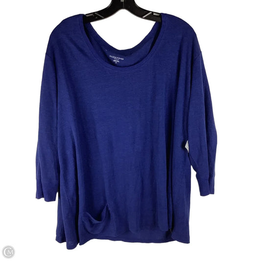 Top 3/4th Sleeve 100% organic linen By Eileen Fisher In Blue, Size: 2x