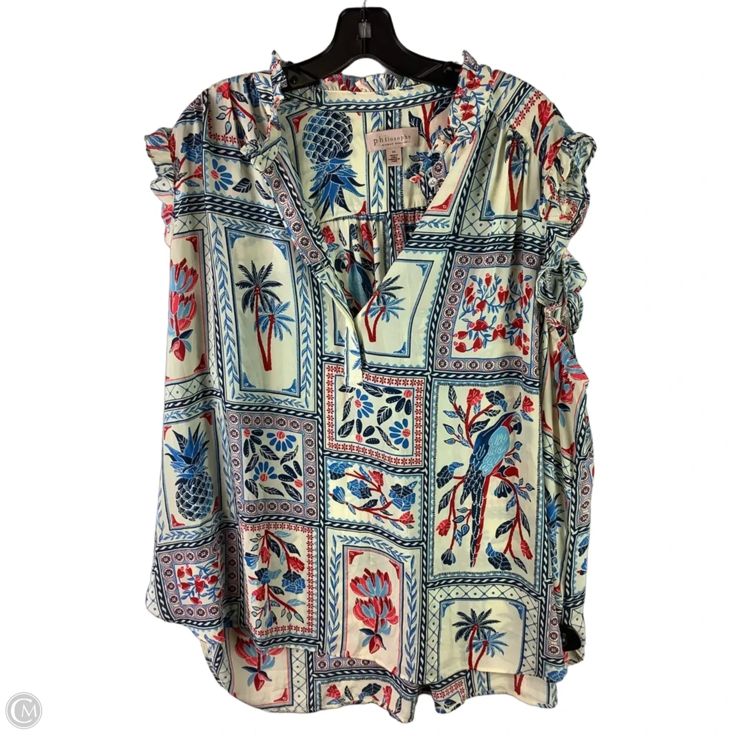 Top Sleeveless By Philosophy In Blue & Red & White, Size: 3x