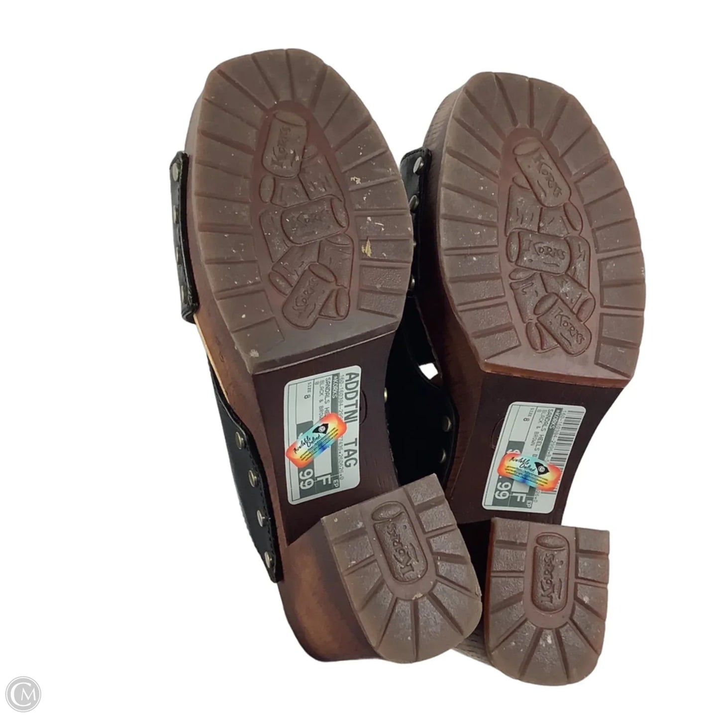 Sandals Heels Block By Korks In Black & Brown, Size: 8