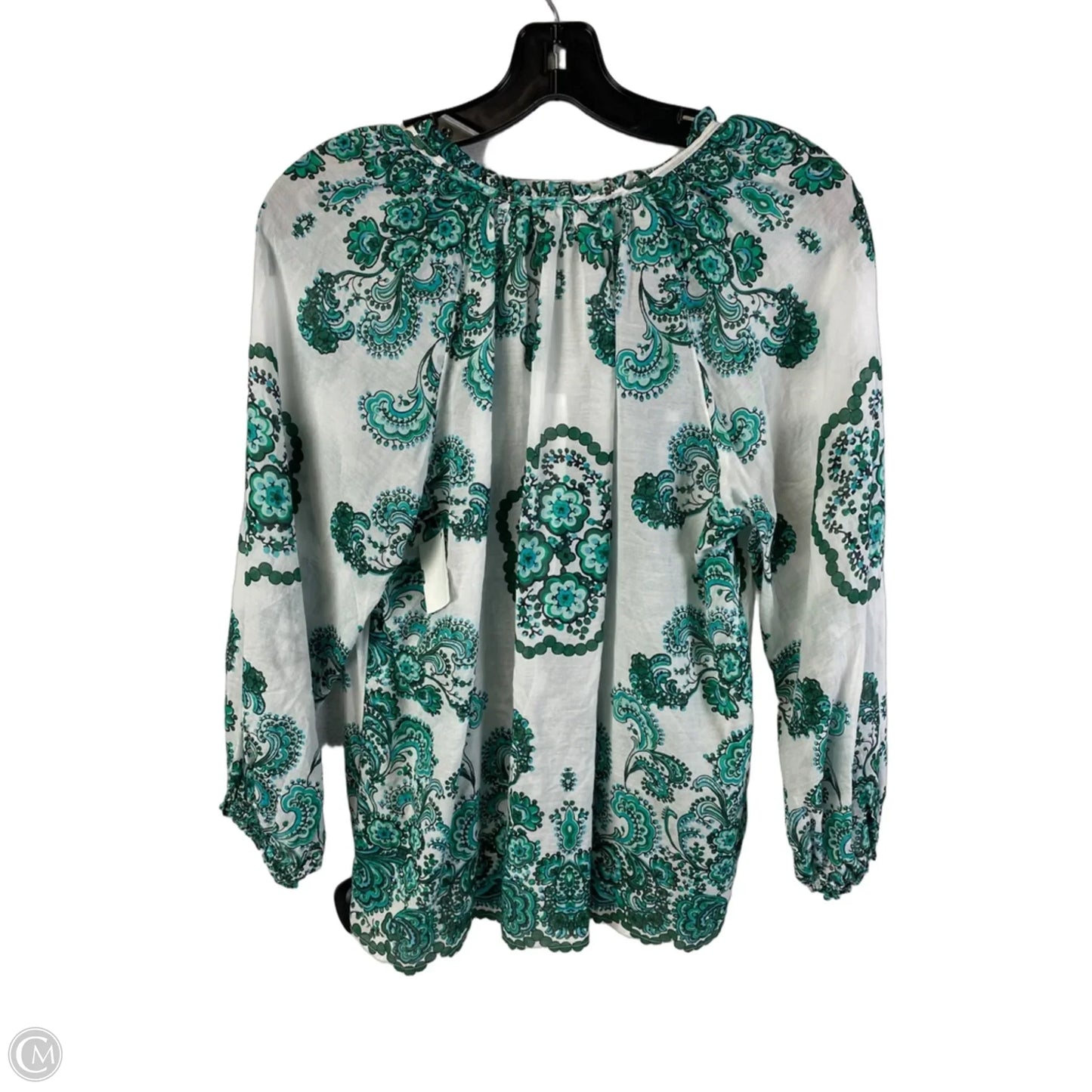 Top Long Sleeve By Ann Taylor In Green & White, Size: S
