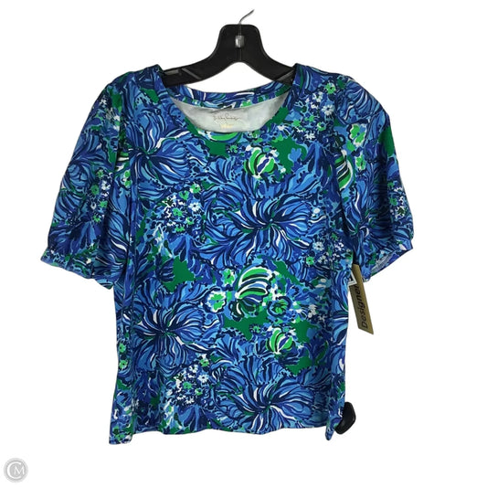 Top Short Sleeve Designer By Lilly Pulitzer In Blue & Green, Size: L