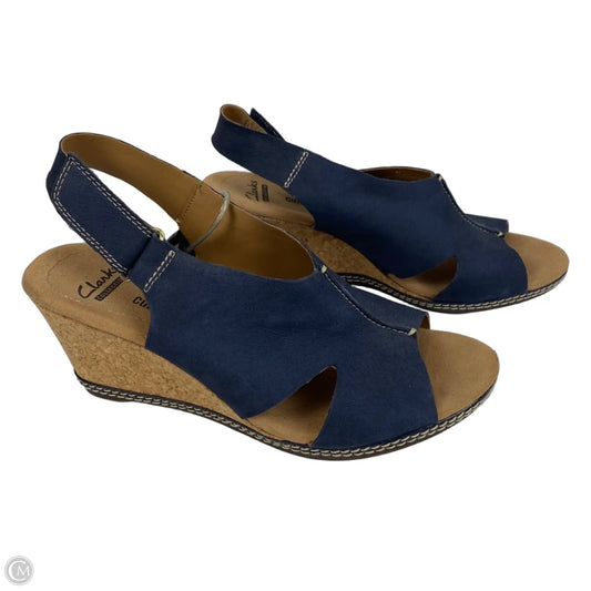 Shoes Heels Wedge By Clarks In Navy, Size: 8