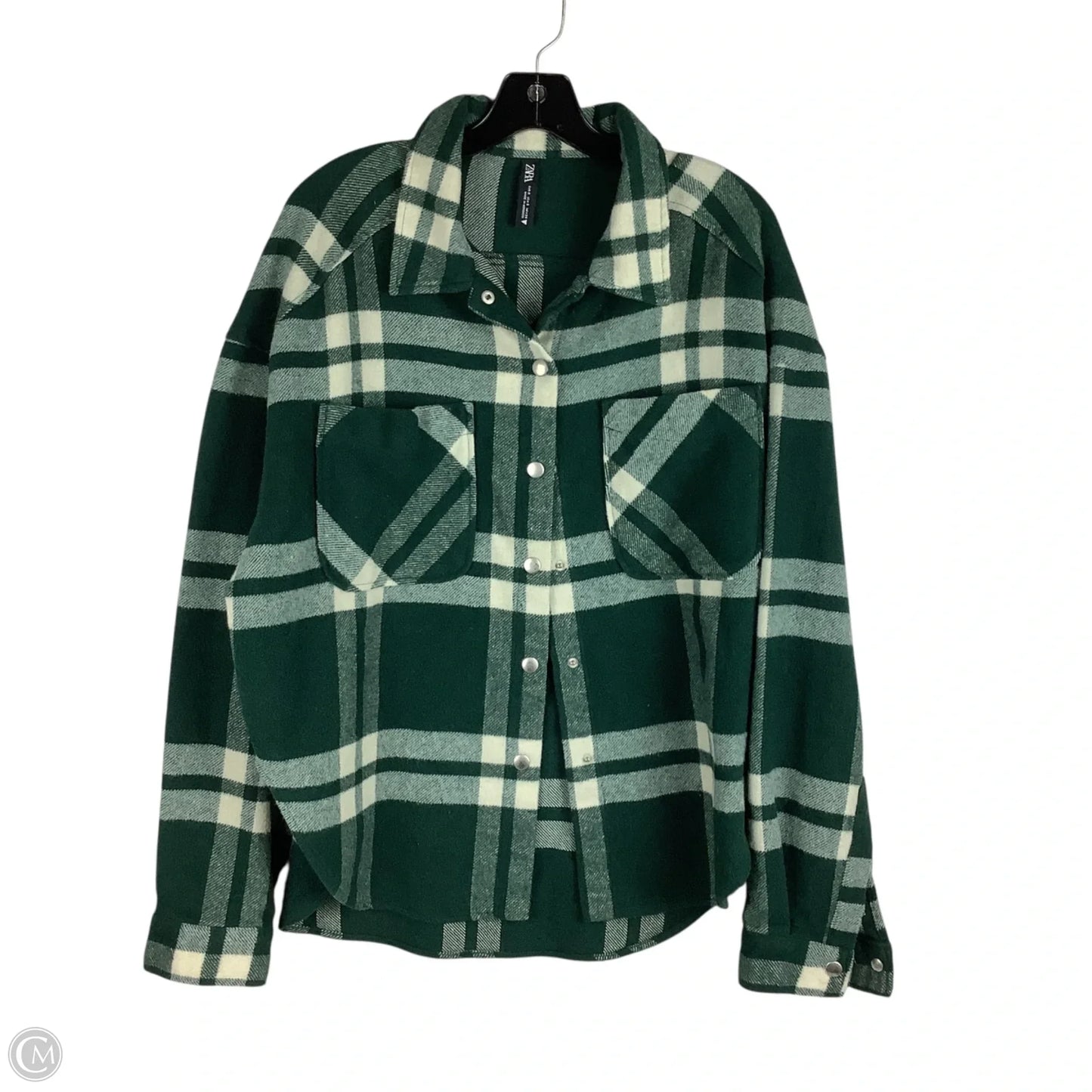 Jacket Shirt By Zara In Green, Size: S