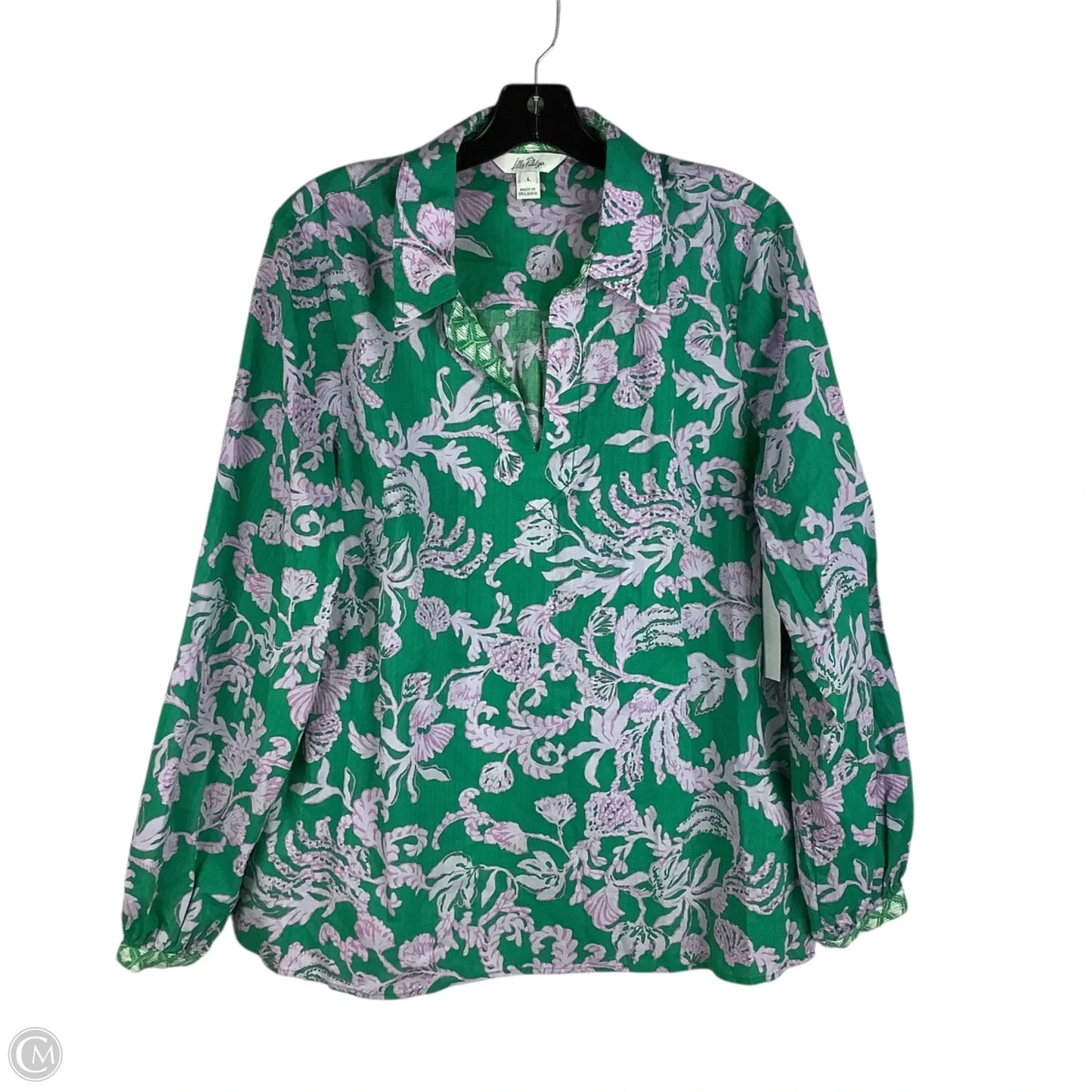 Top Long Sleeve Designer By Lilly Pulitzer In Green & Pink, Size: L