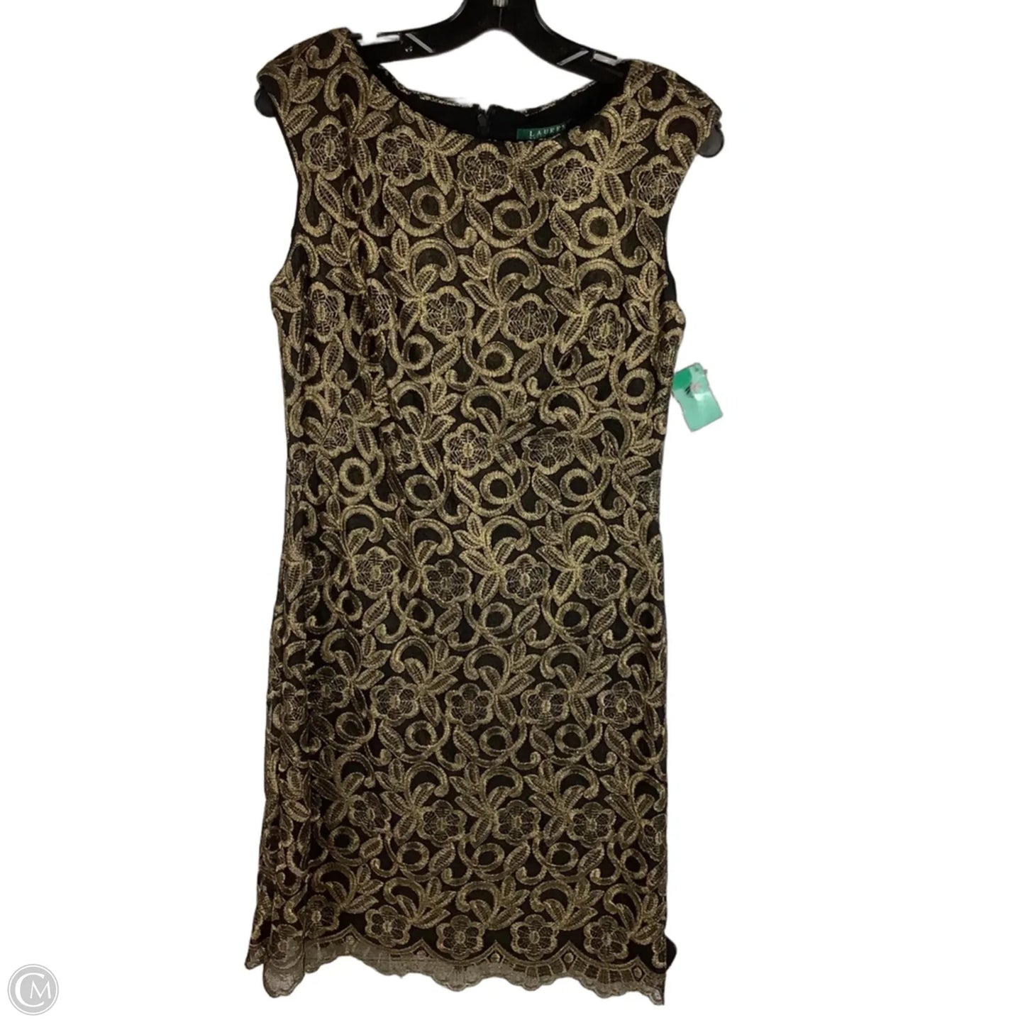 Dress Party Midi By Lauren By Ralph Lauren In Black & Gold, Size: 8