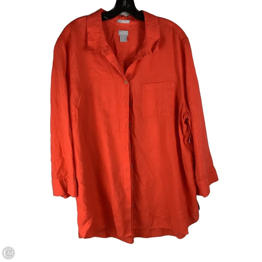Top Long Sleeve 100% linen By Chicos In Orange, Size: 1x