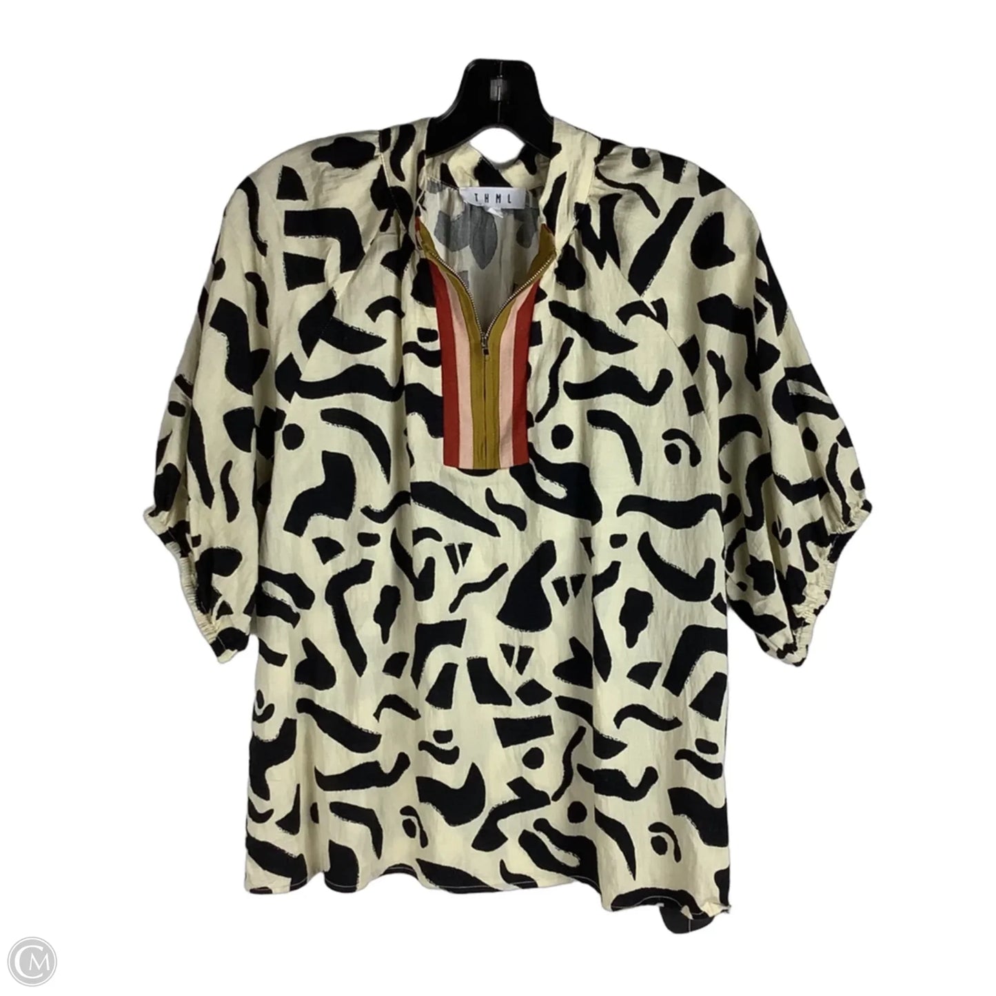 Top Short Sleeve By Thml In Black & Cream, Size: Xl