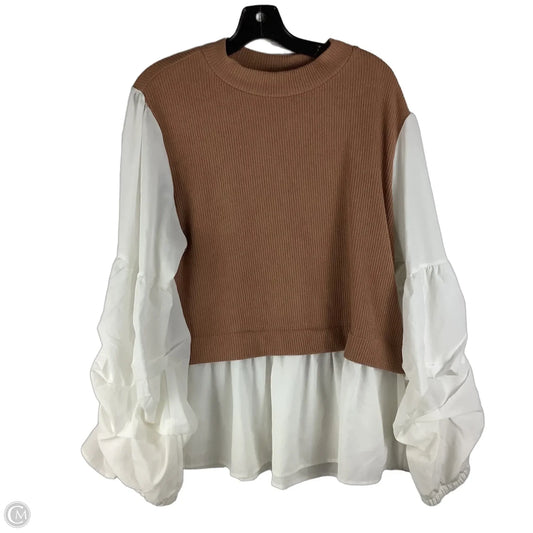Top Long Sleeve By Ashley Stewart In Brown & Tan, Size: 1x