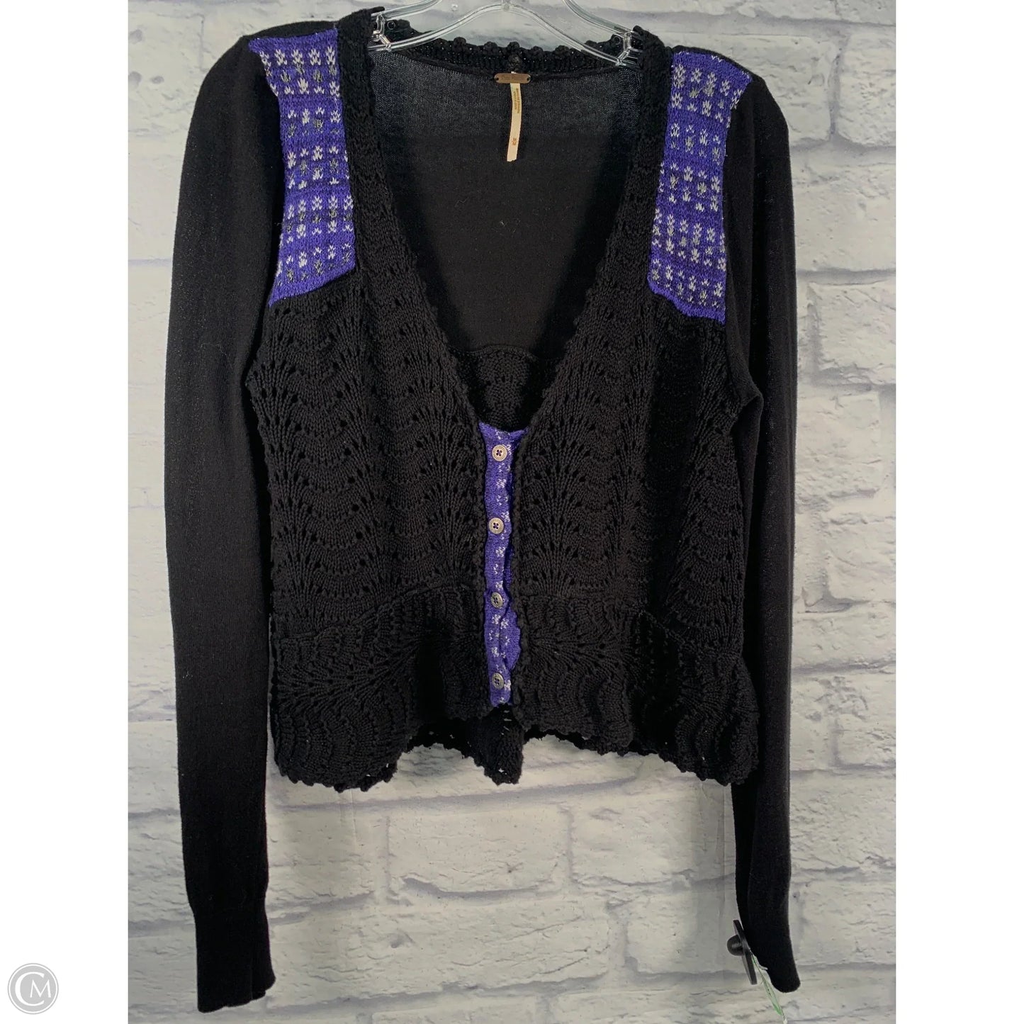 Sweater Cardigan By Free People In Black & Blue, Size: M