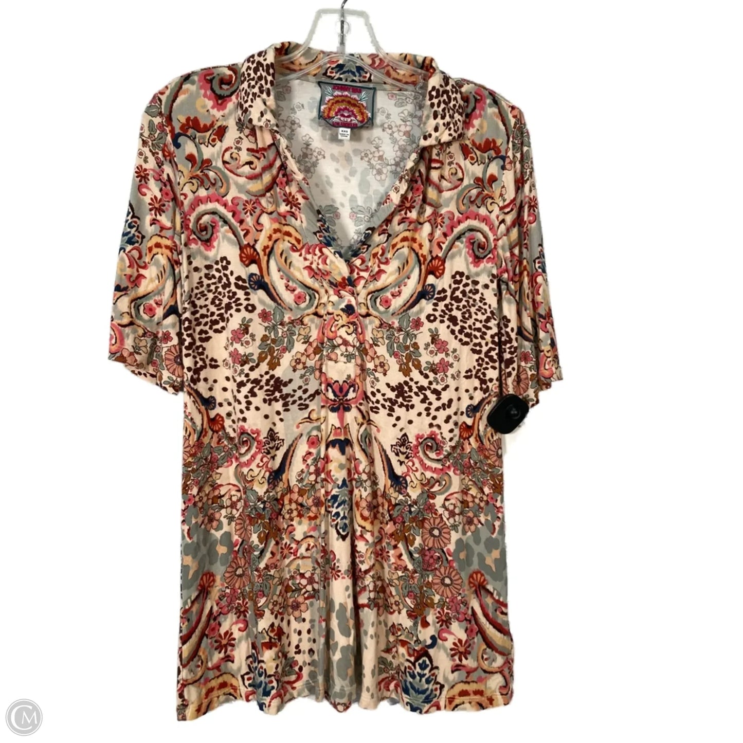 Top Short Sleeve By Johnny Was In Green & Tan, Size: Xxs