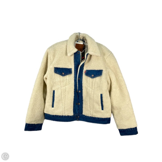 Jacket Faux Fur & Sherpa By Levis In Blue & Cream, Size: S