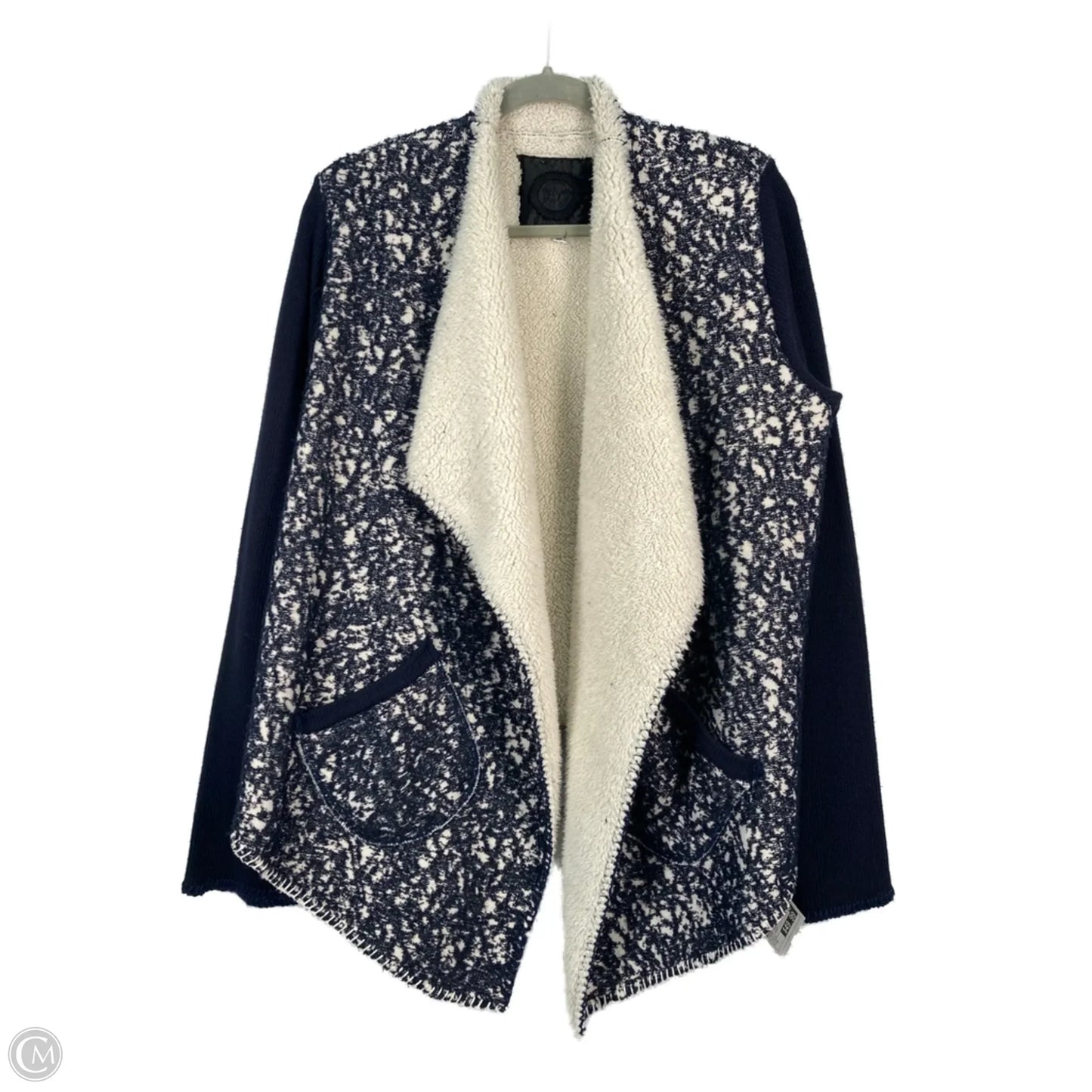 Jacket Faux Fur & Sherpa By Johnny Was In Blue & Cream, Size: M