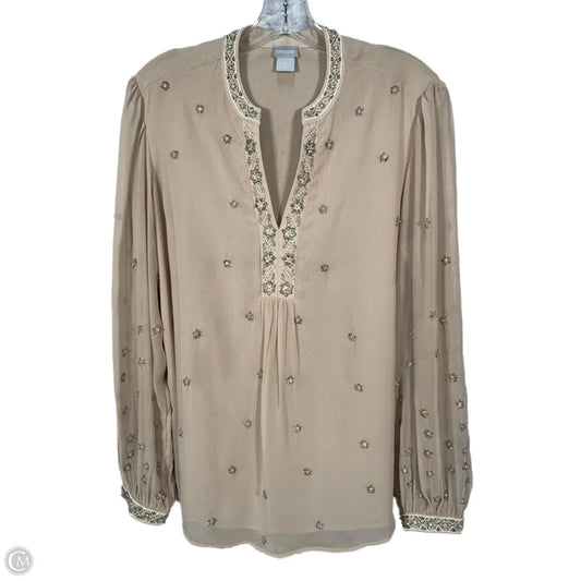 Blouse Long Sleeve By Chicos In Tan, Size: L