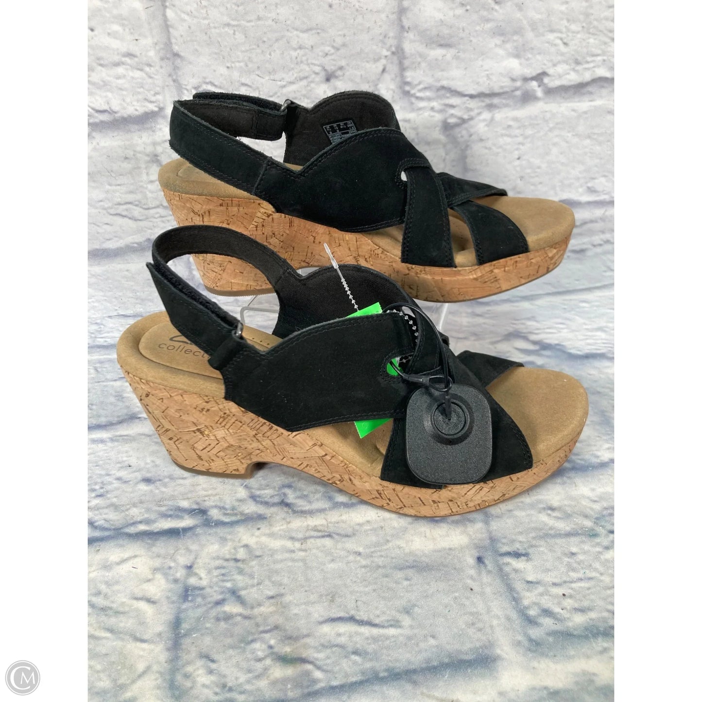 Sandals Heels Wedge By Clarks In Black & Brown, Size: 9.5